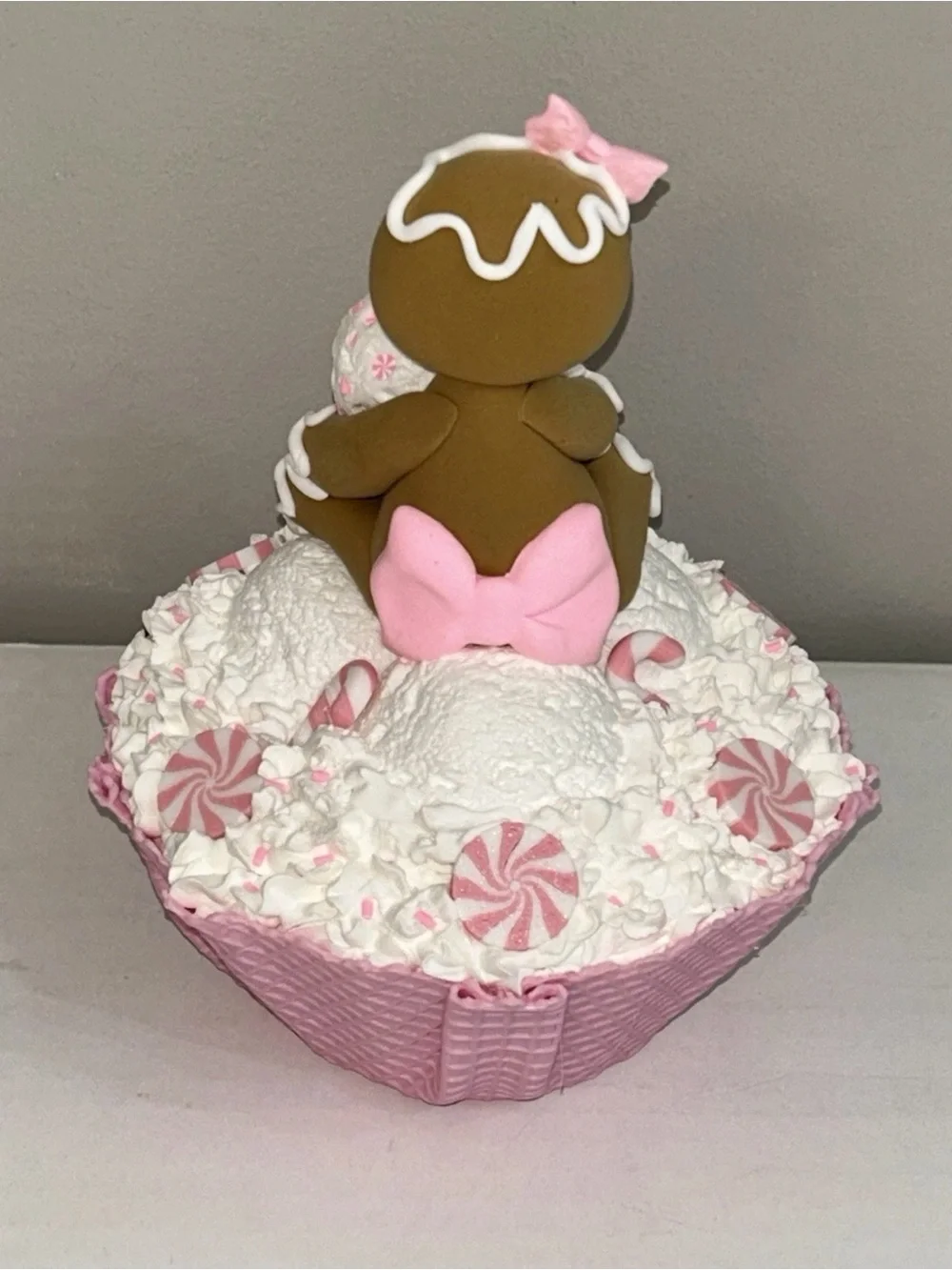 Pink Fake Gingerbread Waffle Bowl Ice Cream Display Handmade